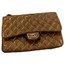 Chanel Gold/olive/taupe quilted patent leather Classic timeless 3 Flap accordion bag with silver hardware