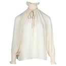 Celine Ruched Neck and Rope Necklace Detail Top in Cream Silk - Céline
