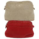 HERMES Bolide Pouch Canvas 2Set Beige Red Auth yb400 - Hermès
