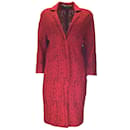 Roland Mouret Red Cotton Knit and Mesh Tulle Lace Coat