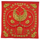 HERMES CARRE 90 LES CAVAL D'OR Scarf Silk Red Auth cl815 - Hermès