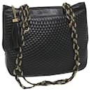 BALLY Quilted Chain Shoulder Bag Leather Black Auth bs9624 - Bally