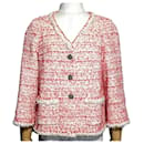 Chanel 2011 red tweed fringe short jacket FR 38