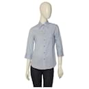 Burberry Blue Cotton 3/4 Sleeve Button Down Shirt Fitted top w. Logo size UK 8