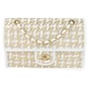 Gold/Borsa con patta in tessuto bianco - Chanel