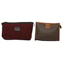 CELINE Macadam Canvas Clutch Bag PVC Leather 2Set Red Brown Auth bs9598 - Céline