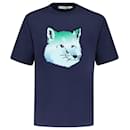 T-Shirt Vibrant Tête de Renard - Maison Kitsuné - Bleu - Coton - Autre Marque