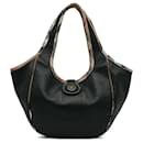 Burberry Black Check-Trim Leather Hobo Bag