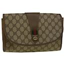 GUCCI GG Canvas Web Sherry Line Clutch Bag PVC Leather Beige Green Auth 58276 - Gucci
