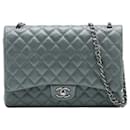 lined Flap Maxi Caviarskin Leather Flap Chain Bag Grey - Chanel