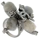 NEW CHANEL RING GRAY STONES AND CC LOGO 54 METAL STEEL STONES RING - Chanel