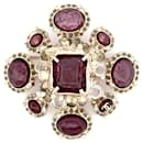 CHANEL BROOCH CROSS AND VIOLET GLASS PASTE STONES GOLD CROSS BROOCH - Chanel