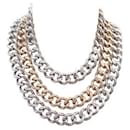 CHANEL TRIPLE CHAIN NECKLACE AGENTE GOLD METAL CURB CHAIN 3 GOLD NECKLACE ROWS - Chanel