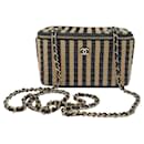 Chanel Vanity Chain Raffia Jute Thread Black Beige Bag