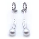 Long earrings in white gold and pearls - Autre Marque