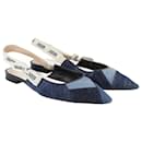 Blue J'adior Ribbon Pointed Toe Slingback Flats - Dior