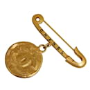 Chanel CC Coin Safety Pin Brooch Metal Brooch in Good condition