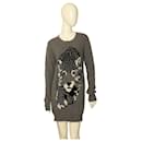 Stella McCartney gray cashmere sweater dress leopard upperr retailed at $1,145 - Stella Mc Cartney