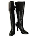 Alexander McQueen Black Leather Knee Height high heel Boots with laces - Alexander Mcqueen