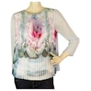 Ted Baker Light Blue Floral Sheer Sleeves Pleated Body Top - Size 1