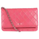 Pink lambskin 2010-2011 silver hardware Wallet On Chain - Chanel