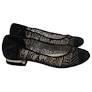 Chanel Lace CC Cap Toe Ballerinas aus schwarzem Polyester