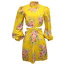 Zimmermann Zinnia Cutout Mini Puff-sleeve Dress In Yellow Linen