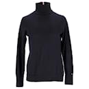 Tommy Hilfiger Womens Roll Neck Signature Tape Jumper in Navy Blue Wool