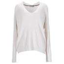 Tommy Hilfiger Damen-Pullover mit V-Ausschnitt aus Ecru-Baumwolle