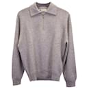 Brunello Cucinelli Cashmere Zip-Up Polo Sweater in Grey Cashmere