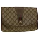 GUCCI GG Canvas Web Sherry Line Clutch Bag PVC Leather Beige Green Auth 58679 - Gucci