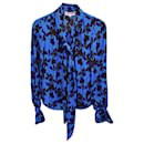 Diane Von Furstenberg Long Sleeve Tie-Neck Blouse in Blue Polyester