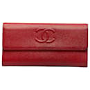 Portafoglio lungo in pelle di caviale rosso CC Chanel