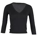 Mulberry V-Neck 3/4 Sleeve Top in Black Cotton