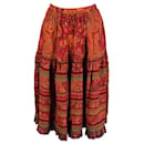 Saint Laurent Paisley-Print Ruffled Midi Skirt in Multicolor Cotton
