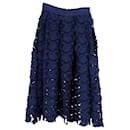 Maje High-Waist Midi Skirt in Navy Blue Polyester Lace