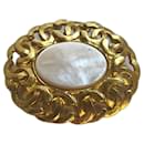 Rare vintage Chanel 95A Oval Mother of Pearl CC Brooch