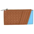 brown/Blue Intrecciato Zipped Card Holder Wallet - Bottega Veneta