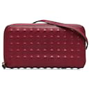 MCM Red Leather Zip Around Wallet on Strap