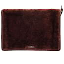 Balenciaga Zipped Clutch in Brown Shearling and Leather