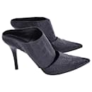 Alexander Wang Pointed-Toe Mules in Black Croc-Effect Leather