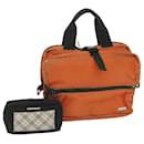 BURBERRY Nova Check Hand Bag Nylon 2Set Orange Beige Auth ti1324 - Burberry