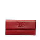 Chanel CC Caviar Flap Wallet Leather Long Wallet in Good condition