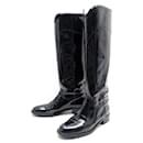 CHANEL CAVALIERE G SHOES26069 CC LOGO BOOTS 40.5 PATENT LEATHER BOOTS - Chanel
