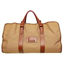 Borsa da weekend Lancel in tela beige e pelle marrone chiaro, con manici superiori, bagaglio a mano grande da viaggio