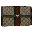 GUCCI GG Canvas Web Sherry Line Clutch Bag PVC Leather Beige Green Auth 58678 - Gucci