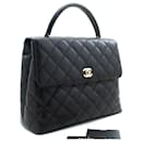 CHANEL Caviar Handbag Top Handle Bag Kelly Black Flap Leather Gold - Chanel