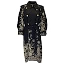 HIGH Black Embroidered lined Breasted Wool Trench Coat - High