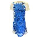 Valentino Elfenbein / Blau 2020 Kurzärmliges Kleid aus Krepp aus Wolle und Seide mit Blumenmuster - Autre Marque