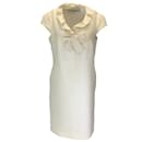 Valentino Ivory Bow Detail Short Sleeved Shimmer Silk Dress - Autre Marque